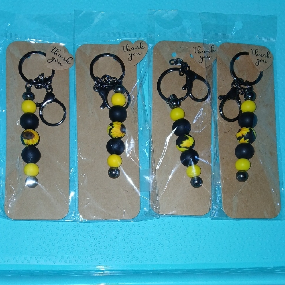 Handmade Black and Yellow Beaded Keychains